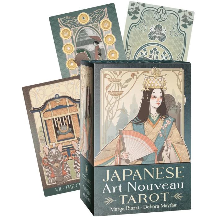 Japanese Art Nouveau Tarot från Lo Scarabeo med japanskinspirerade illustrationer och Art Nouveau-design i en exklusiv tarotlek