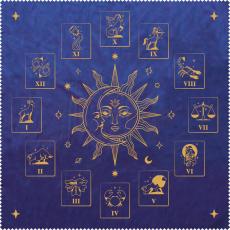 Zodiac tarotduk i sammet med zodiakens stj&auml;rntecken samt sol- och m&aring;nmotiv, fr&aring;n Lo Scarabeo