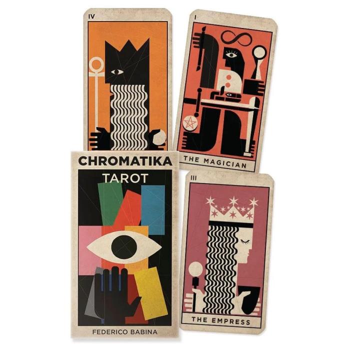 Chromatika Tarot från Lo Scarabeo, modern tarotlek med färgstark geometrisk konst och symboliska tarotarketyper