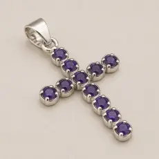 Silverpl&auml;terat krucifixhalsband med ametister
